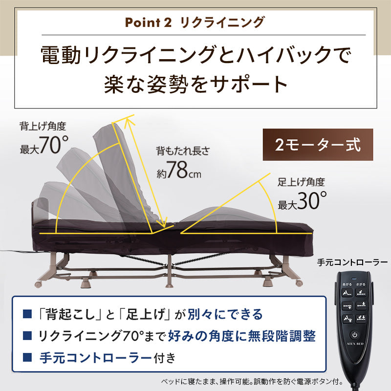 収納式 電動リクライニングベッド（2モーター） AX-BE722 – アテックス
